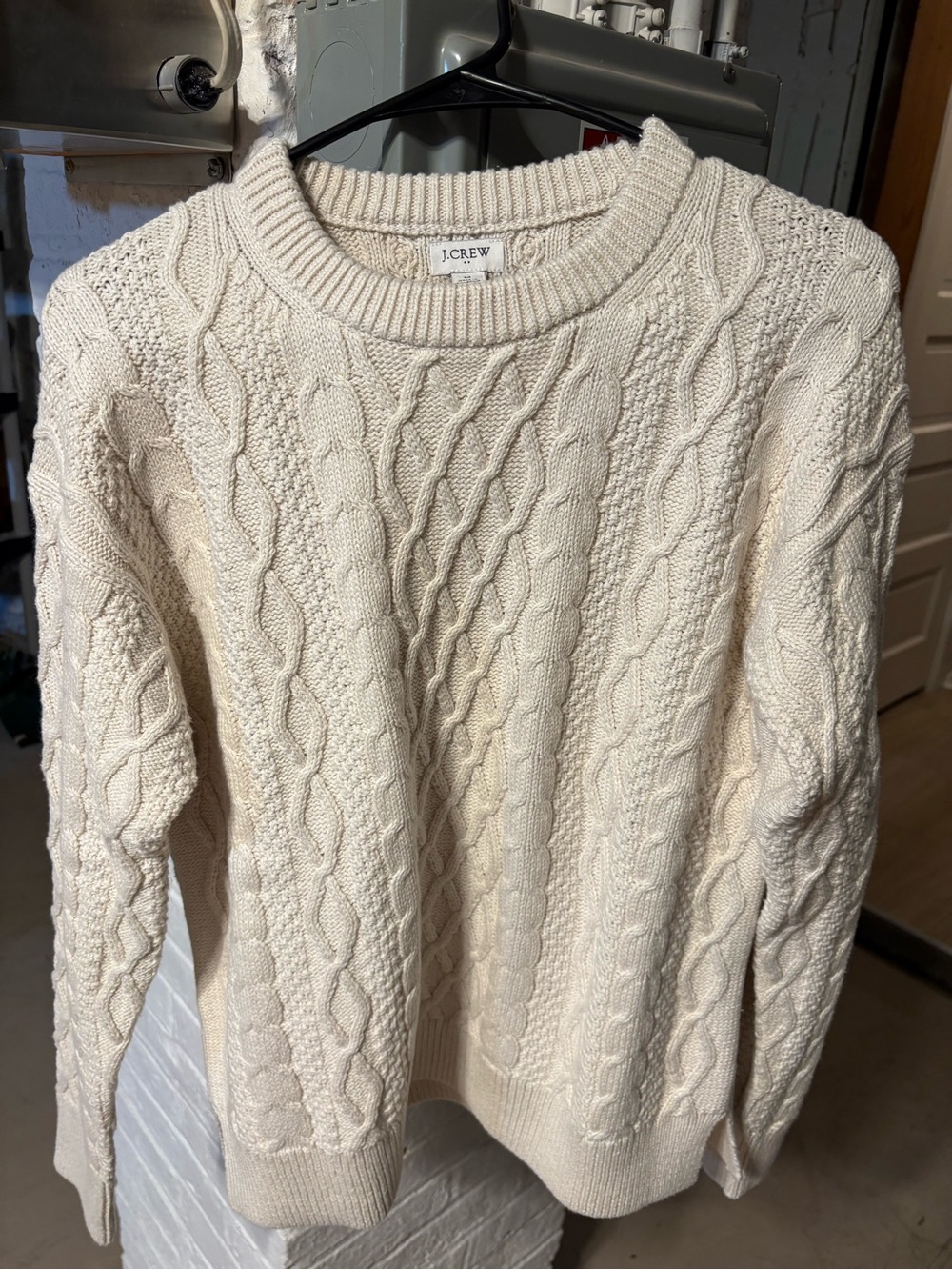 J. Crew Cream Cable Knit Crewneck Sweater